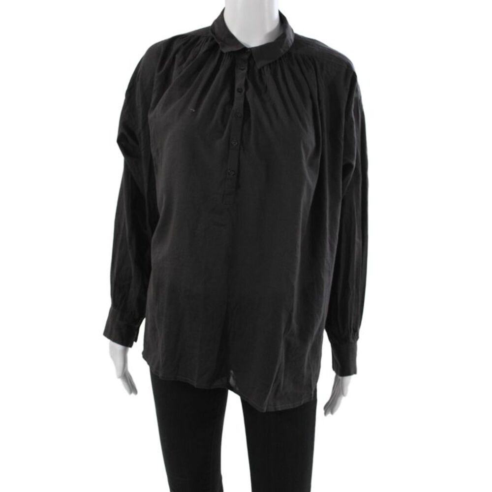 Nili Lotan Women Tunic Collared Black Cotton Long Sleeve Button Up Size XS